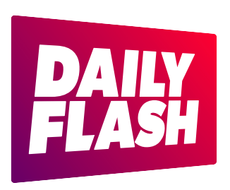 Red and purple rectangular sign with 'DAILY FLASH' text
