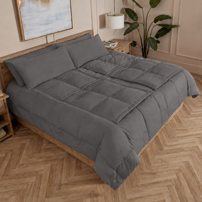 Slate Sleeping Dove cooling comforter in a bedroom setting