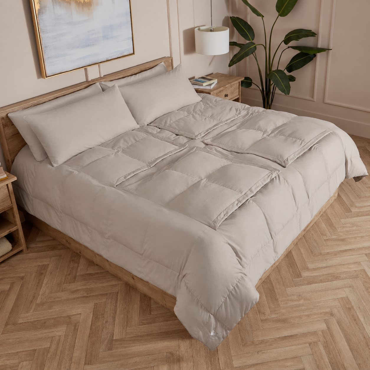 Stone Sleeping Dove cooling comforter in a bedroom setting