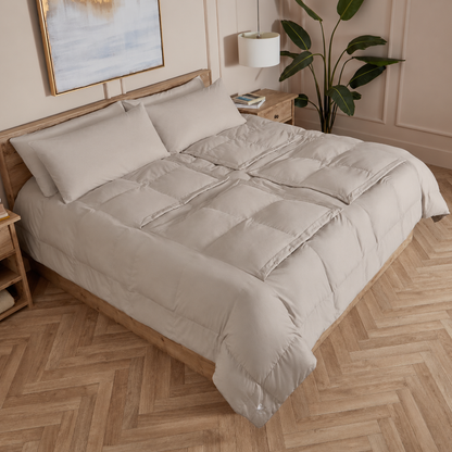 Stone Sleeping Dove cooling comforter in a bedroom setting