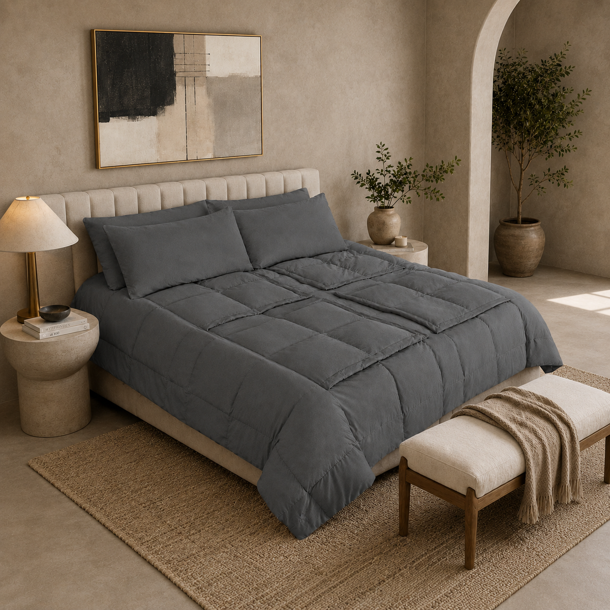 Sleeping Dove slate cooling comforter with all cooling panels closed