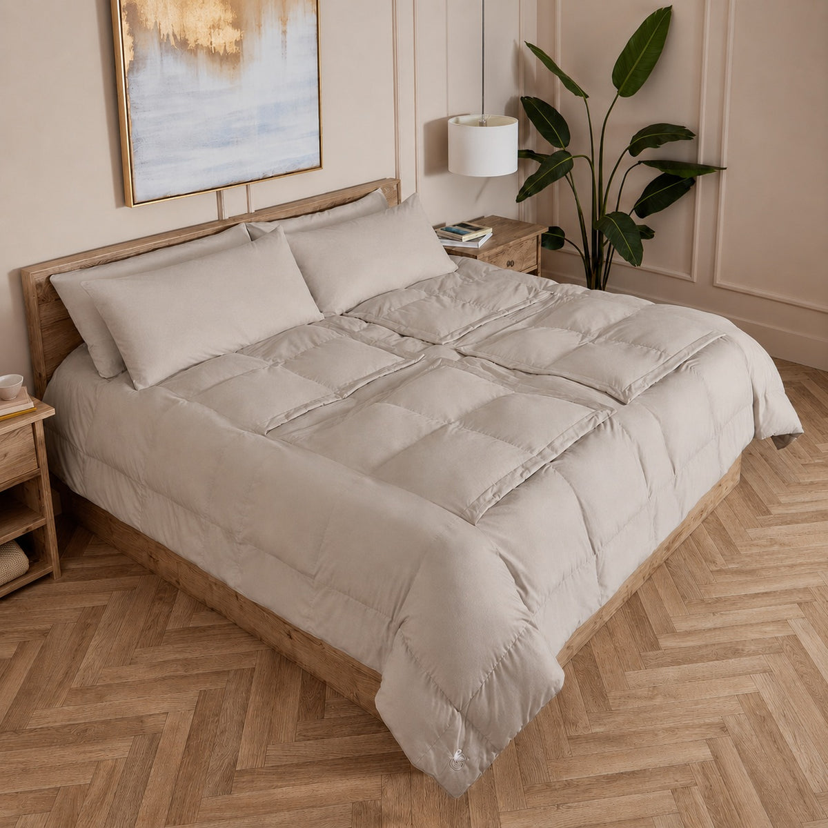 Sleeping Dove stone cooling comforter with all cooling panels closed