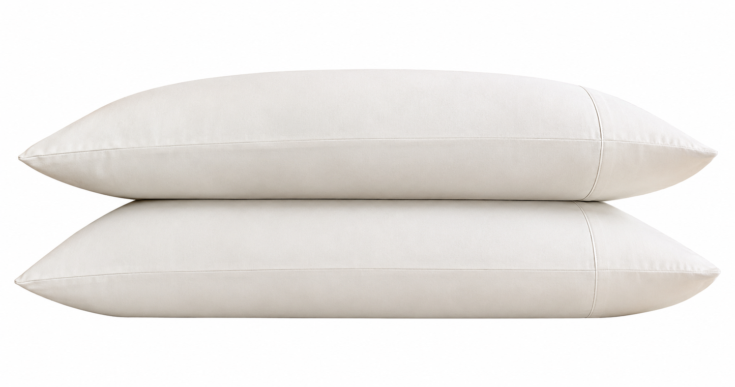Two white pillows stacked on a white background