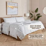 Bed with white Sleeping Dove comforter and all cooling panels open