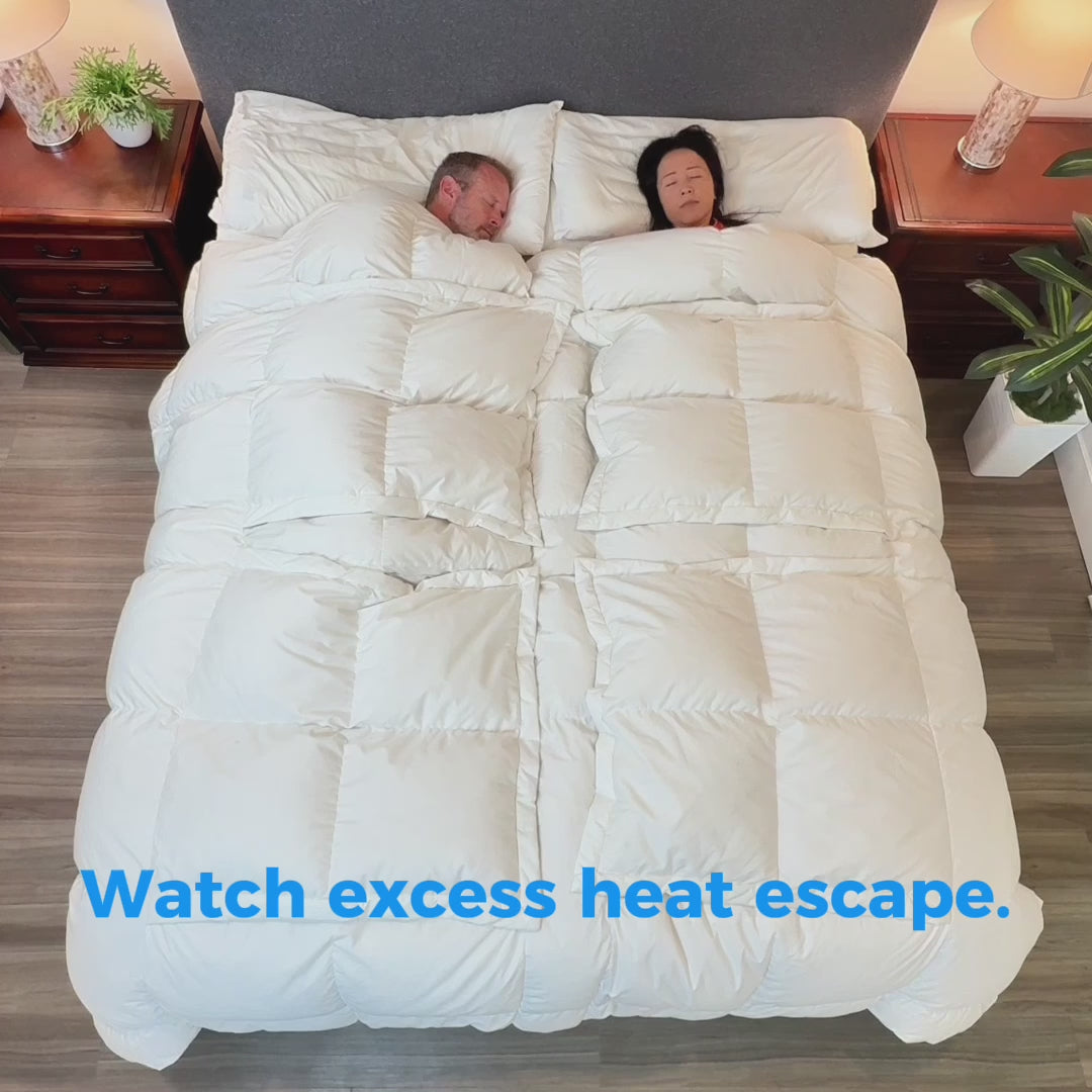 Video reel about cooling off with the Sleeping Dove cooling comforter