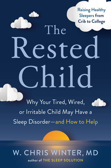 Book cover of 'The Rested Child' with a blue background, white clouds, and a yellow sun.